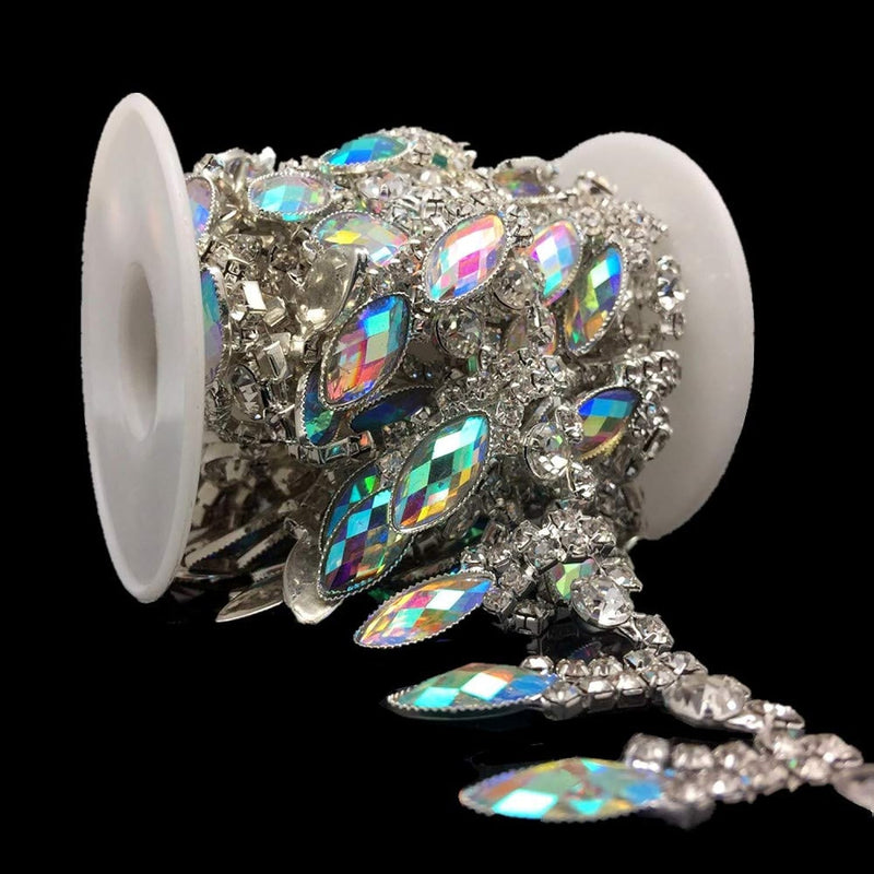 1 Yard Crystal Rhinestone Trim Chain Handmade Bridal Trimming Belt Ab