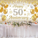 50Th Wedding Anniversary Banner Decorations, White Gold Happy 50 Anniversary Party Supplies, Golden 50 Th Wedding Anniversary Decorations Decor Poster Photography For Backdrop 72.8X43.3 Inches
