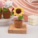 Handmade Crochet Flowers,Small Potted Knitted Desk Decorations Home Decoration Car Dashboard Decorations Crochet Artificial Flower (Sunflower)