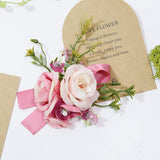 Artificial Corsage Boutonniere Set For Groom Bride Groomsmen Bridesmaids, Simulated Flowers Accessories Wedding Party Prom Suit Decorations-2 Pieces Of Dark Pink+Light Pink