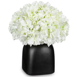 Hydrangea Artificial Flowers White Silk Hydrangea Flowers In Deep Black Ceramic Vase Spring Flowers Arrangments Potted Fake Flowers For Home Decor Indoor Farmhouse Table Wedding Centrepiece