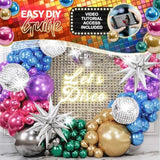 All-In-1 Disco Balloon Arch Kit With Bonus Disco Balls & Starbursts - Metallic Balloon Arch Kit For 90S Themed Party Decorations - Chrome Balloons, Metallic Balloons For Prom, Karaoke Party Decoration