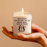 Craftique Valentines Day Gifts for Her, Him- Romantic Penguin Candle- Anniversary Birthday Gifts for Girlfriend Boyfriend, I Love You Gift for Her Him Wife Husband, Lavender, 7oz