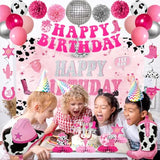 Disco Cowgirl Birthday Decorations - Disco Cowgirl Birthday Backdrop, Banner, Swirls, Honeycomb, Paper Pom Poms And Balloons For Cowgirl Theme Party Supplies