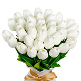 36 Pcs White Tulips Artificial Flowers 13" Pu Fake Flowers For Wedding Home Decor(White)