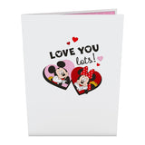 Valentines Day Card For Her, Him - 3D Disney Pop-Up Cards - Mickey Mouse - Love You Lots! - 5" X 7" - Blank Notecard & Envelope Included