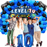 90PCS Blue Gamer 10th Birthday Party Set β Balloons, Backdrop, Tablecloth & Foil Decor