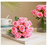 12 Pieces Artificial Rose Flowers,Artificial Silk Flowers Rose,Silk Flowers With Stems,Faux Flower Stems For Wedding,Party,Floral Arrangements Home Centerpiece Table Decoration (Deep Pink)