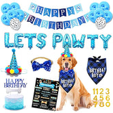 Dog Birthday Party Supplies, Blue Dog Birthday Decorations, Lets Pa Balloons Banner, Dog Baday Bandana Hat Scarfs