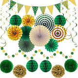 Green Gold Party Decorations Paper Fans, Graduation Season Hanging Glitter Triangle Flags Banner Hanging Paper Fan Happy Birthday Banners And Triangular Flag, Bridal Shower,Green Themed Birthday