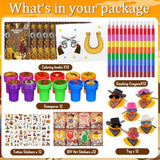 72 Pcs Western Cowboy Party Favors, Wild West Coloring Books, Stickers, Tattoos, Stampers, Rubber Ducks, Rainbow Pencils, Barn Party Supplies, Birthday Goodie Bag Fillers, Prize Bulk Set