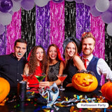 3 Pack Purple Pink Black Foil Fringe Curtains 3.28x6.56ft Backdrop Halloween Decor