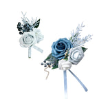 Corsage And Boutonniere Set For Bride Groom Bridesmaids Groomsmen Wedding Prom Elegant Corsage Boutonniere Kit Supplies, Artificial Flowers Suit Accessories (1, Dusty Blue)