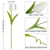 Tulips Artificial Flowers 20 Pcs White Fake Tulip Stems Real Touch Pu Tulips For Easter Spring Wedding Bouquet Home Centerpiece Floral Arrangement Table Décor