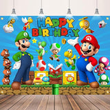 Mario Birthday Party Supplies, Party Decorations Set Include Banner, Backdrop, Balloons, Hanging Swirls, Cake Cupcake Toppers, Tablecloth For Boys Girls Mario Theme Party