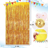 2 Pack Gold Tinsel Streamers 3.3x8.3ft Fringe Backdrop for Party Decor