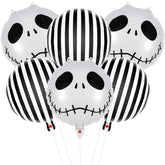 6Pcs Skull Foil Black And White Striped Balloons For Halloween Party Decorations, Black And White Halloween Decor, Nightmare Before Christmas Trunk Or Treat And Party Decorations