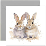 Old English Co. Watercolour Rabbits Greeting Card For Birthday - Cute Wedding Anniversary Card For Wife Husband - Wildlife Art Card For Thinking Of You, Thank You, Just Because | Envelope