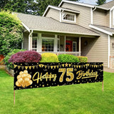 Happy 75Th Birthday Banner Decorations For Men Women, Black Gold 75 Yard Sign Party Supplies, 75 Year Old Bday Photo Background Outdoor Indoor