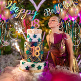 9 Pcs Iridescent Party Decoration Disco Happy Birthday Banner Rainbow Shiny Circle Garlands Holographic Hanging Dots Streamer Backdrop For Pre-Strung Iridescent Party Favor Supplies