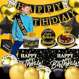 169pcs Black and Gold Birthday Party Decorations for 24 Guests