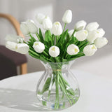 Tulips Artificial Flowers 20 Pcs White Fake Tulip Stems Real Touch Pu Tulips For Easter Spring Wedding Bouquet Home Centerpiece Floral Arrangement Table Décor