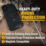 DEWALT 360° Rotatable Magnetic Ring for iPhone 16 Pro Max Case, Heavy Duty Drop Protection Fit for MagSafe w/Stand & Ring Holder, Shockproof Nanobubbles for iPhone 16 Pro Max Phone Case Ostand, Black