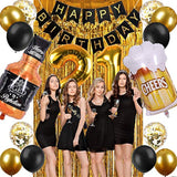 21St Birthday Decorations For Him Men, Happy 21 Bday Decor Black And Gold For Her Women Party Supplies