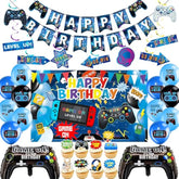 Video Game Birthday Decorations Balloons - 33 Pcs Banner Gaming Party Supplies Backdrop Game Controller Balloon Banner Cake Topper Hanging Swirls For Boys Child Birthday Party Game Theme Celebration