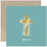 Old English Co. Cross With Love Card For Child Or Adult - Gold Cross Brushstrokes Floral Design For Easter, Christening Day, Baptism, Dedication Day - Religious Faith Card | Blank Inside Envelope