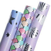 Mermaid Scale Scallop Birthday Wrapping Paper 3 Rolls Pink And Lavender Purple Mermaid Wrapping Paper For Girls- Mini Roll 17 Inch X 120 Inch(10Feet) Per Roll