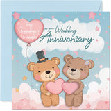 Grandma Grandad Anniversary Card - Bears & Clouds - Happy Wedding Anniversary Card For Grandma Grandad From Grandson Granddaughter, 5.7 Inch Anniversaries Greeting Cards