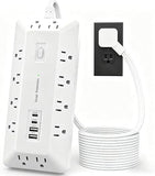 16-in-1 Surge Protector Power Strip 12 AC Outlets 4 USB 6FT Flat Plug
