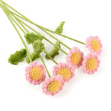 6Pcs Crochet Daisy Flower 16.5Inch Knitted Handmade Daisy Flowers Cotton Knitted Flowers For Indoor Outdoor Home Kitchen Office Table Garden Decorations (Pink)