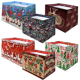 12 Jumbo Christmas Tote Bags With Handles 15" Wide X 11" High X 11" Deep Extra Wide Large Giant Reusable Grocery Shopping Paper Bags Big Gusset For Food Cookie Container & Foil Tin Pan
