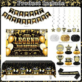Retirement Party Decorations, 109Pcs Black Gold Happy Retirement Decorations For Men Women, The Legend Has Retired Backdrop Sash Banner Tablecloth Pompoms Centerpiece Hanging Swirls Balloons