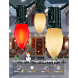 C7 26.5Ft Vintage Led Christmas Tree Lights, 0.6W Old Fashioned Christmas String Lights With 27 Red White Ceramic Bulbs(