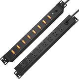 8 Outlet 1U Rack Mount PDU Power Strip 1200J Surge Protector 6FT Cord Metal Black