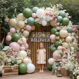 Sage Green Pink Balloon Garland - Double Stuffed Dusty Pink Green White Sand Balloons Dusty Rose Cream Balloon Arch Kit For Birthday Baby Shower Wedding Wild Flower Easter Party Decorations