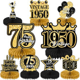 75Th Birthday Decorations For Men, 9Pcs Black Gold 75Th Birthday Honeycomb Centerpieces Table Decorations Women, Vintage 75 Years Party Decor Supplies