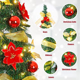 Pre Lit Pre Decorated Christmas Tree Pop Up Christmas Tree And Warm White Led Lights,Holiday Party Decorations,Red Gold (Yellow, 6 Ft)