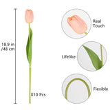 Pink Tulips Artificial Flowers,10Pcs Real Touch Faux Flowers 18.9" Real Looking Long Stem Fake Tulips For Wedding Party Spring Easter Home Decoration (Pink)