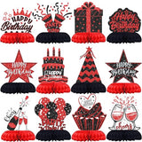 Black and Red Birthday Decorations – 12PCS Honeycomb Table Centerpieces for Men Women Adults – Happy Birthday Table Decor Party Supplies