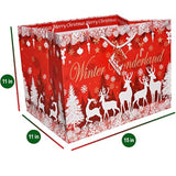 12 Jumbo Christmas Tote Bags With Handles 15" Wide X 11" High X 11" Deep Extra Wide Large Giant Reusable Grocery Shopping Paper Bags Big Gusset For Food Cookie Container & Foil Tin Pan