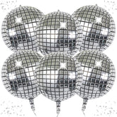 6-Pack 22 Inch Silver 4D Disco Ball Balloons 90S Dancing Queen Party Decor