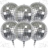 6-Pack 22 Inch Silver 4D Disco Ball Balloons 90S Dancing Queen Party Decor