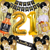 21St Birthday Decorations For Him - Black And Gold Balloons, Sash Banner, Male 21St Bday Decor