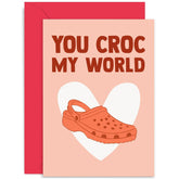 Old English Co. Funny Wedding Anniversary Card For Men Women - 'You Croc My World' - Humorous Croc Shoe Valentine'S Day Card For Husband, Wife, Girlfriend, Boyfriend | Blank Inside With Envelope