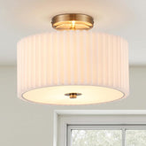 12.2 Inch Semi Flush Mount Ceiling Light Bronze Finish with Pleated White Shade