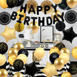 Black And Gold Party Birthday Decorations Men Black Happy Birthday Banner Black Gold Balloons Foil Fringe Curtain Bday Decor Women Boys 13Th 16 18Th 21St 25Th 30Th 40Th 50Th 60Th 70Th